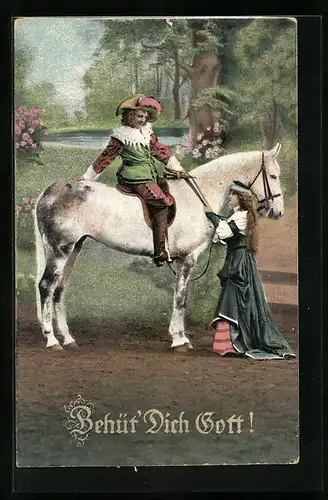 AK Behüt Dich Gott!, Trompeter zu Pferde und Frau