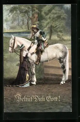 AK Behüt Dich Gott!, Trompeter zu Pferde und Frau