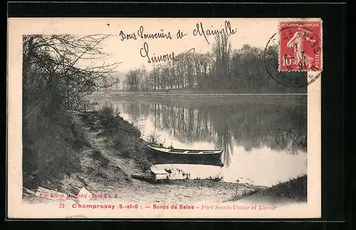 AK Champrosay, Bords de Seine - Port Saint-Victor et Lavour