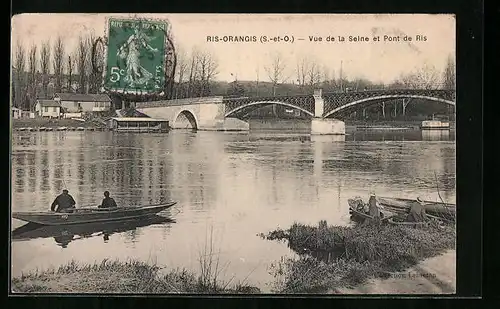 AK Ris-Orangis, Vue de la Seine et Pont de Ris