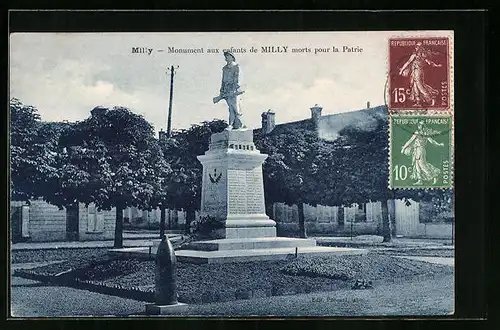 AK Milly, Monument aux enfants de Milly morts pour la Patrie