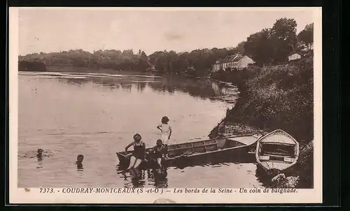 AK Coudray-Montceaux, Les bords de la Seine, Un coin de baignade