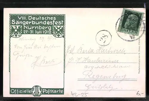 Künstler-AK Nürnberg, VIII. Deutsches Sängerbundesfest 1912, Festzug