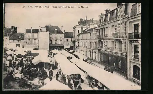 AK Etampes, Place de l`Hôtel-de-Ville, Le Marché