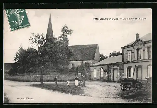 AK Fontenay-sur-Eure, La Mairie et l`Eglise