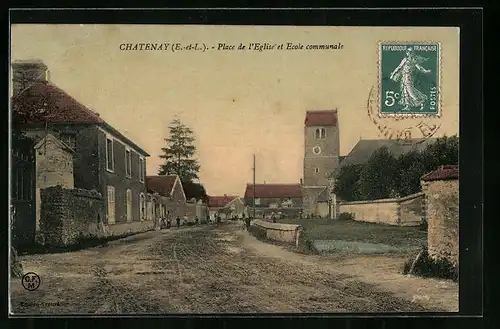 AK Chatenay, Place de l`Eglise et Ecole communale