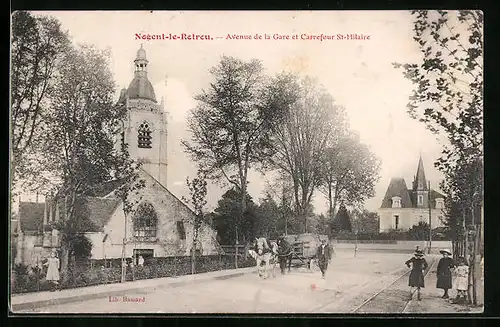 AK Nogent-le-Rotrou, Avenue de la Gare et Carrefour St-Hilaire