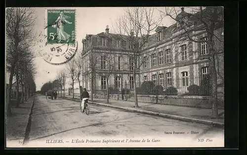 AK Illiers, L`École Primaire Supérieure et l`Avenue de la Gare