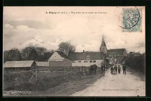 AK Digny, Vue prise sur la route de Chartres