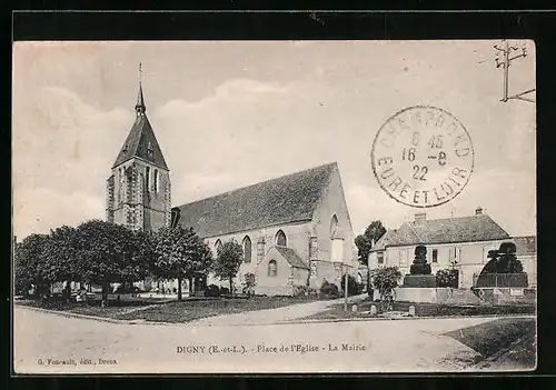 AK Digny, Place de l`Eglise, La Mairie