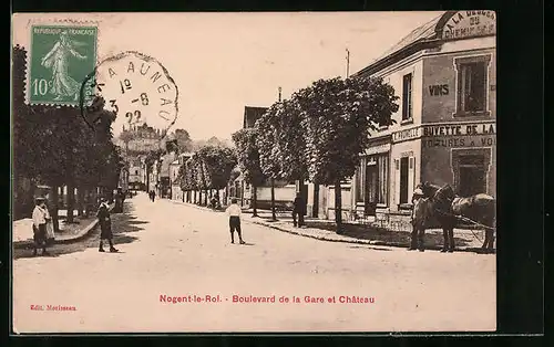 AK Nogent-le-Roi, Boulevard de la Gare et Château