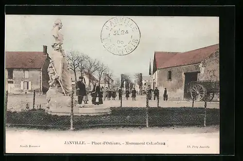 AK Janville, Place d`Orléans, Monument Colardeau