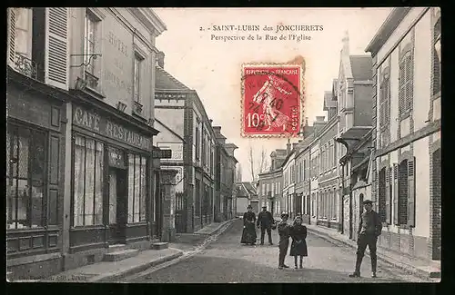 AK Saint-Lubin des Joncherets, Perspective de la Rue de l`Eglise