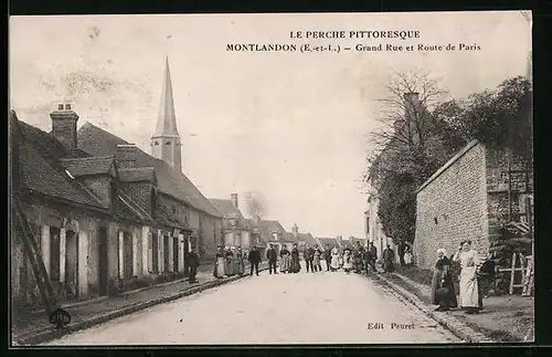 AK Montlandon, Grande Rue et Route de Paris