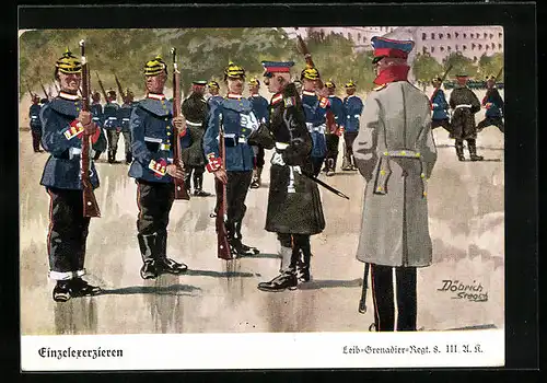 Künstler-AK Döbrich-Steglitz: Einzelexerzieren beim Leib-Grenadier-Regiment 8