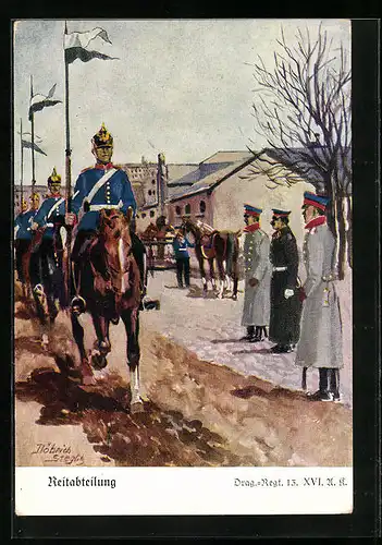 Künstler-AK Döbrich-Steglitz: Dragoner-Regiment 13, Reitabteilung