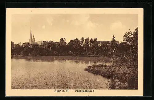 AK Burg b. M., Flickschuteich mit Stadtpanorama