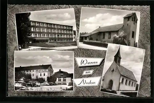 AK Wernau / Neckar, Kath. Kirche, Neues Schulhaus und Jugendhaus St. Antonius