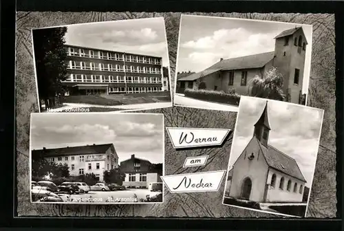 AK Wernau / Neckar, Kath. Kirche, Neues Schulhaus und Jugendhaus St. Antonius