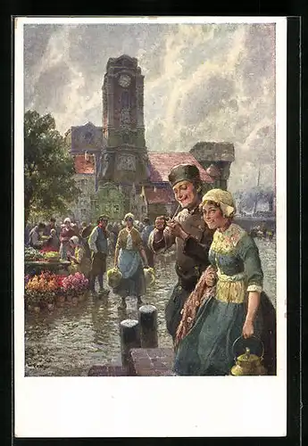 Künstler-AK Rudolf Alfred Höger: Blumenmarkt im Norden