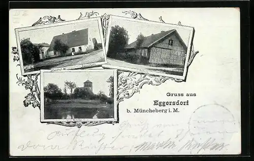 AK Eggersdorf / Müncheberg, Gasthof und Postagentur Saarmann, Schule