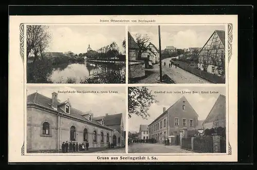 AK Seelingstädt i. Sa., Gasthof zum roten Löwen, Strassenpartie
