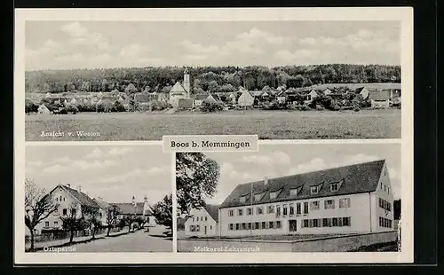 AK Boos b. Memmingen, Teilansicht, Molkerei-Lehrsanstalt, Ortspartie