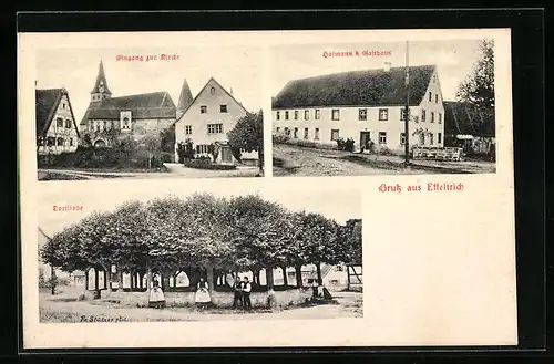 AK Effeltrich, Hofmann`s Gasthaus, Dorflinde, Eingang zur Kirche