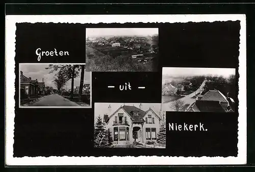 AK Niekerk, Ortsansicht aus der Vogelschau, Strasse, Villa