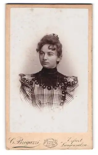Fotografie C. Bregazzi, Erfurt, Anger 43, Junge Dame im karierten Kleid