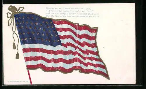 Präge-AK wehende US-Flagge mit Goldrand