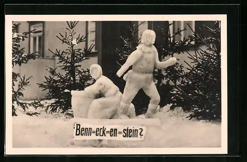 AK Benneckenstein /Harz, Schneeplastik nach der Sage der Ortsnamensentstehung