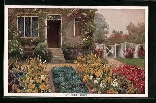 Künstler-AK Wohlgemuth & Lissner, Primus-Postkarte No. 1008: Der deutsche Garten, Hintereingang des Gartenhauses