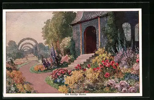 Künstler-AK Wohlgemuth & Lissner, Primus-Postkarte No. 1008: Der deutsche Garten, Eingang des Pavillons