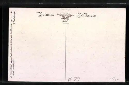 Künstler-AK Wohlgemuth & Lissner, Primus-Postkarte No. 1008: Der deutsche Garten, Parkbank im Rosenbusch