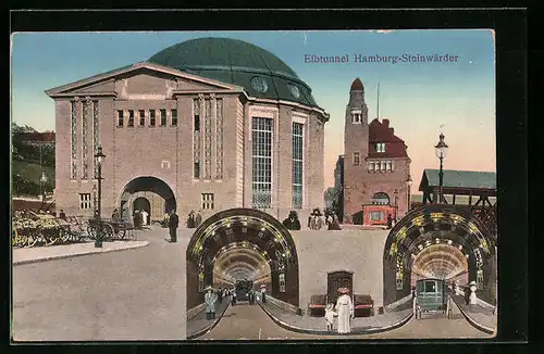 AK Hamburg-St. Pauli, Elbtunnel, Steinwärder Seite von der Strasse gesehen