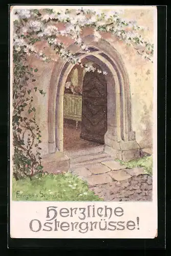Künstler-AK Franziska Schenkel: Hauseingang mit offener Tür