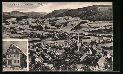 AK Baiersbronn, Pension Elisabeth und Ortsansicht aus der Vogelschau