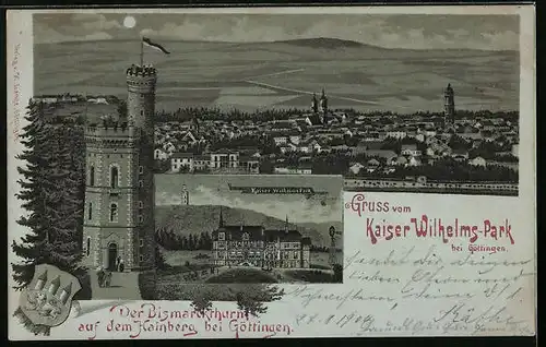 Mondschein-Lithographie Göttingen, Kaiser Wilhelms-Park, Bismarckturm auf dem Hainberg