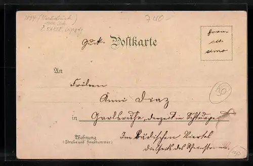 Lithographie Tübingen, Kaiser Wilhelm-Turm, Teilansicht der Ortschaft