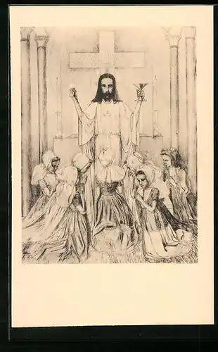 Künstler-AK Jan Toorop: Jesus mit betenden Mädchen