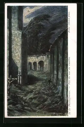 Künstler-AK Fritzi Ulreich: An der Friedhofsmauer