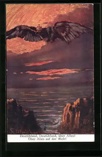 Künstler-AK Fritzi Ulreich: Deutscher Adler im Abendrot