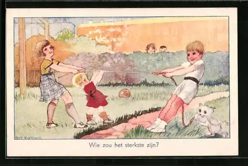 Künstler-AK sign. Jos Ruting: Kinder beim Tauziehen