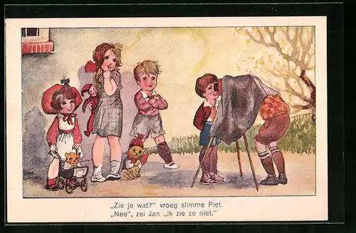 Künstler-AK sign. Jos Ruting: Kinder und der Fotograf