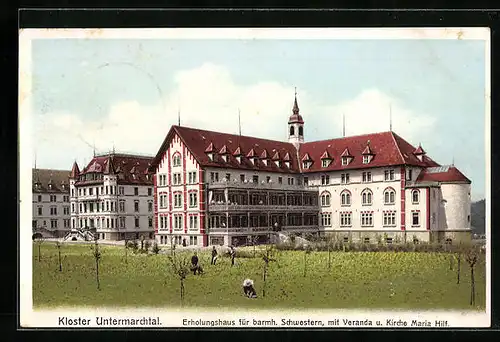 AK Kloster Untermarchtal, Erholungshaus für barmh. Schwestern, mit Veranda und Kirche Maria Hilf