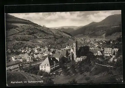 AK Alpirsbach, Ortsansicht mit Kirche aus der Vogelschau