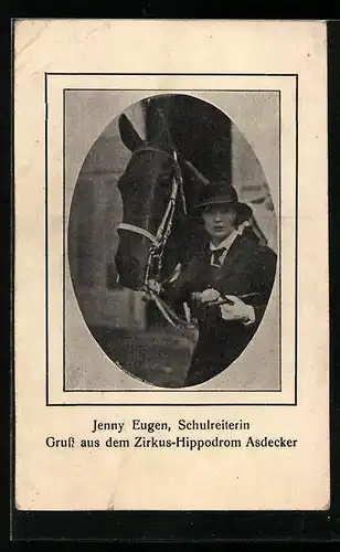 AK Schulreiterin Jenny Eugen, Zirkus-Hippodrom Asdecker