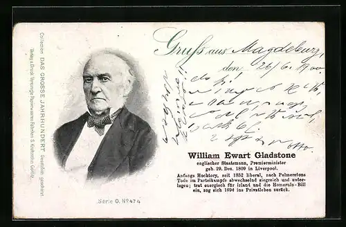 AK William Ewart Gladstone, Englischer Staatsmann, Premierminister, geb. 29. Dez, 1809, Liverpool