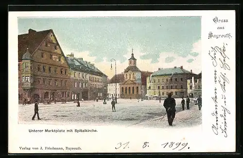 AK Bayreuth, Unterer Marktplatz mit Spitalkirche